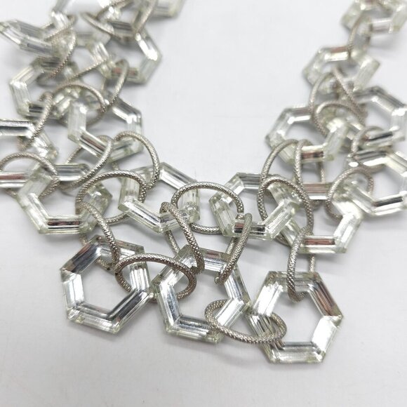 Clear Silver Tone Hexagon Link Statement Necklace By Erica Lyons - Picture 3 of 7